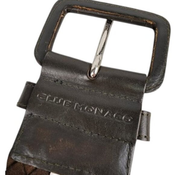 Club Monaco olive green leather wide woven belt - Picture 4 of 7